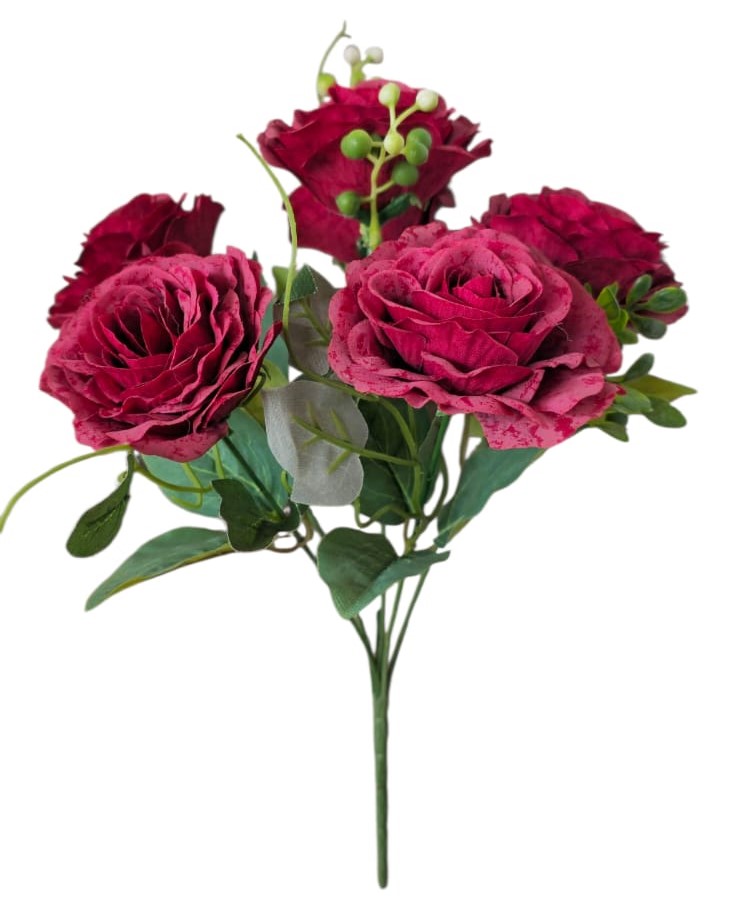 Ramo Rosas Doble Tono Con Follaje Rojo