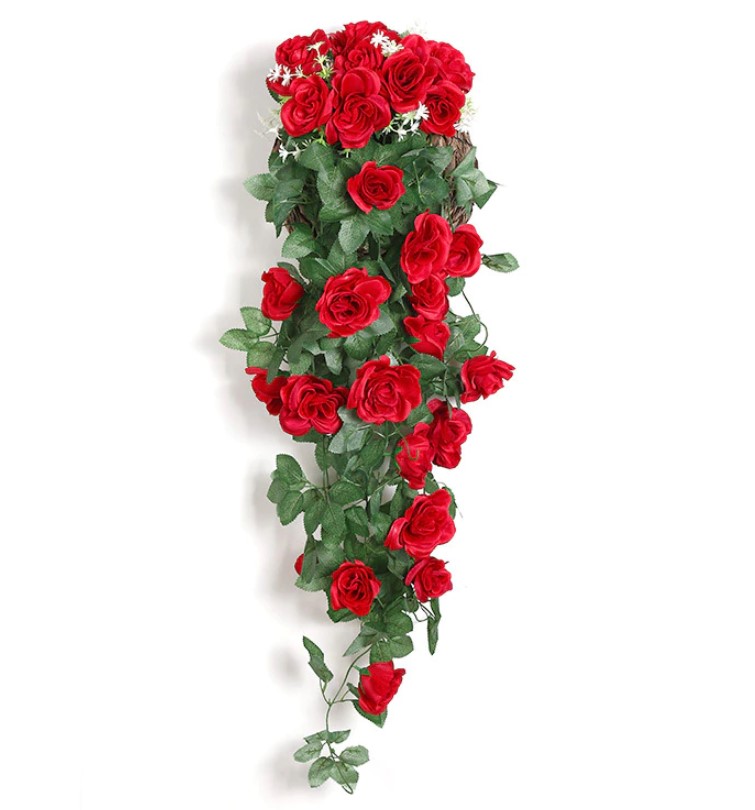 Colgante Rosas Follaje 90 cm Rojo
